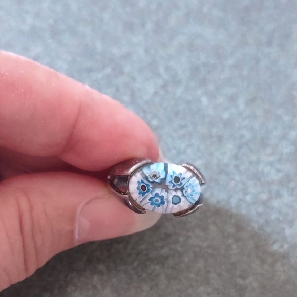 Sterling Silver(925) Blue and White Millefiori Glass Ring Size 6 - Picture 5 of 6